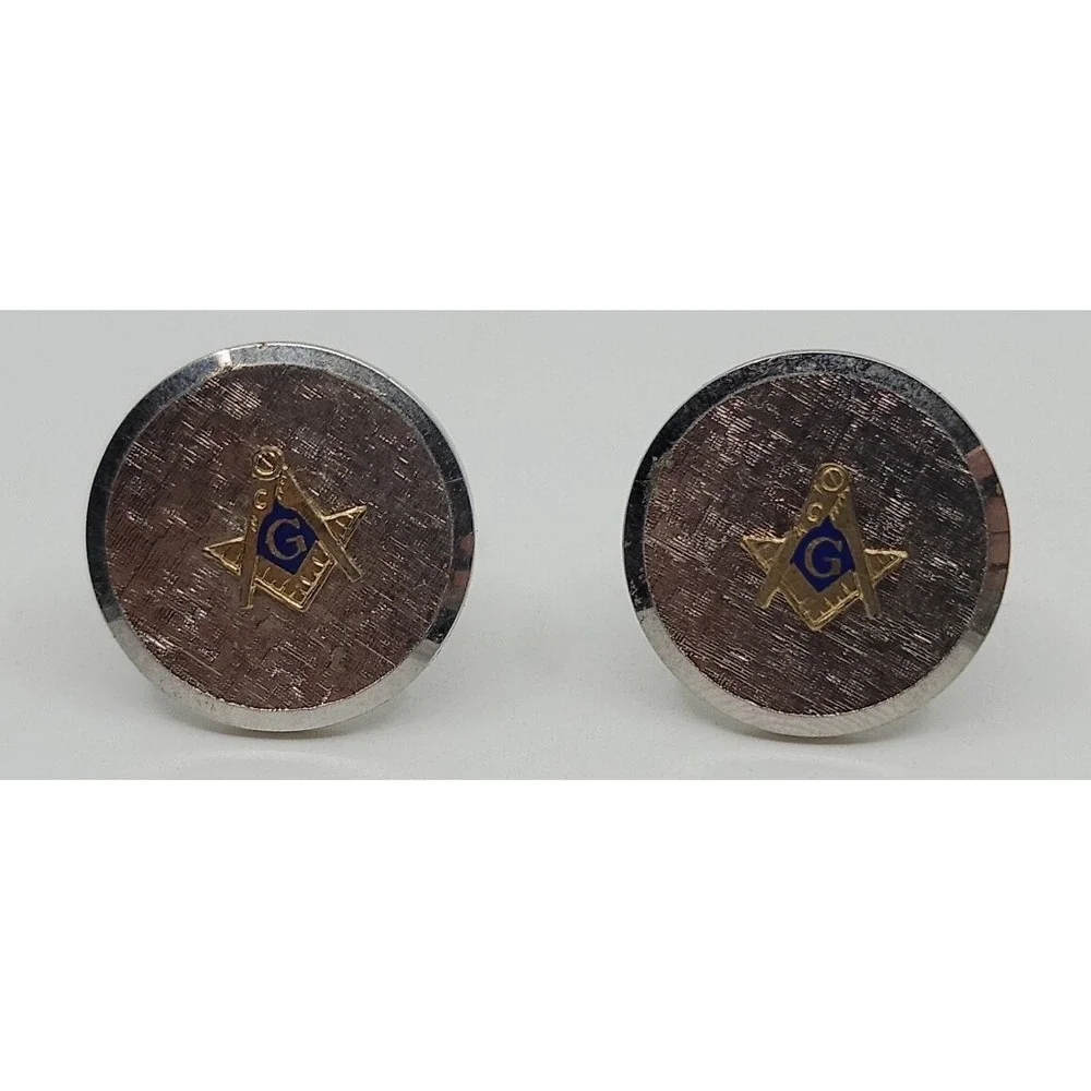 VINTAGE MASONIC CUFFLINKS FREEMASONRY SILVERTONE CIRCLES ESTATE CLEANOUT FIND